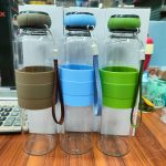 Leak-Proof Glass Water Bottle with Protective Silicone Grip & Strap